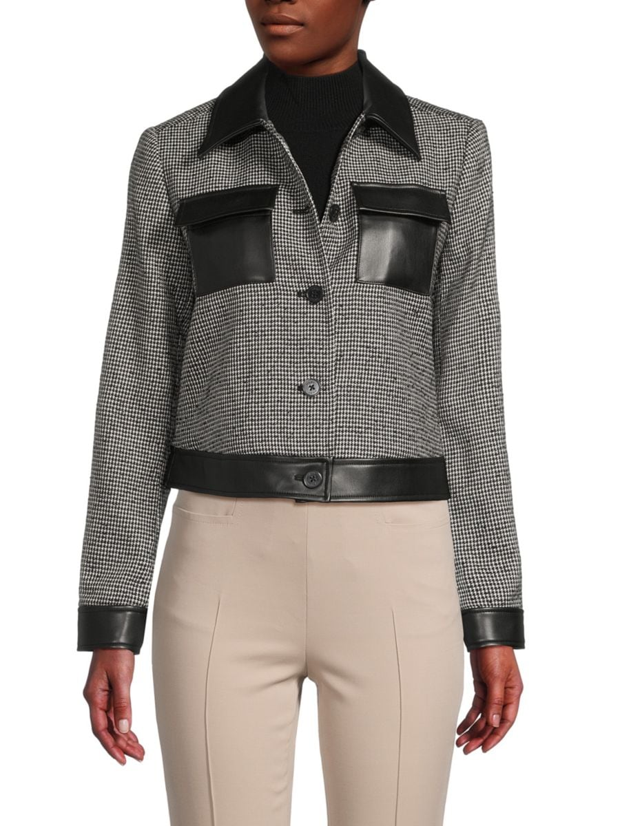 

Куртка из искусственной кожи с отделкой в ​​ломаную клетку DKNY, цвет Black Ivory