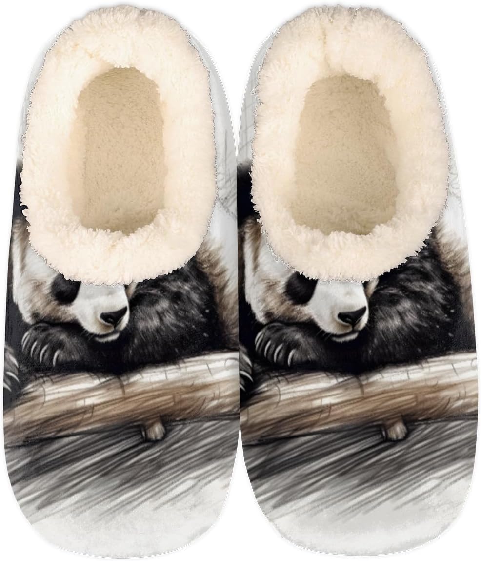 

Мягкие домашние тапочки для женщин и мужчин, с рисунком панды, противоскользящие, на флисовой подкладке, домашние тапочки для спальни с плюшевой подкладкой, теплые тапочки с пандой Pardick, мультиколор