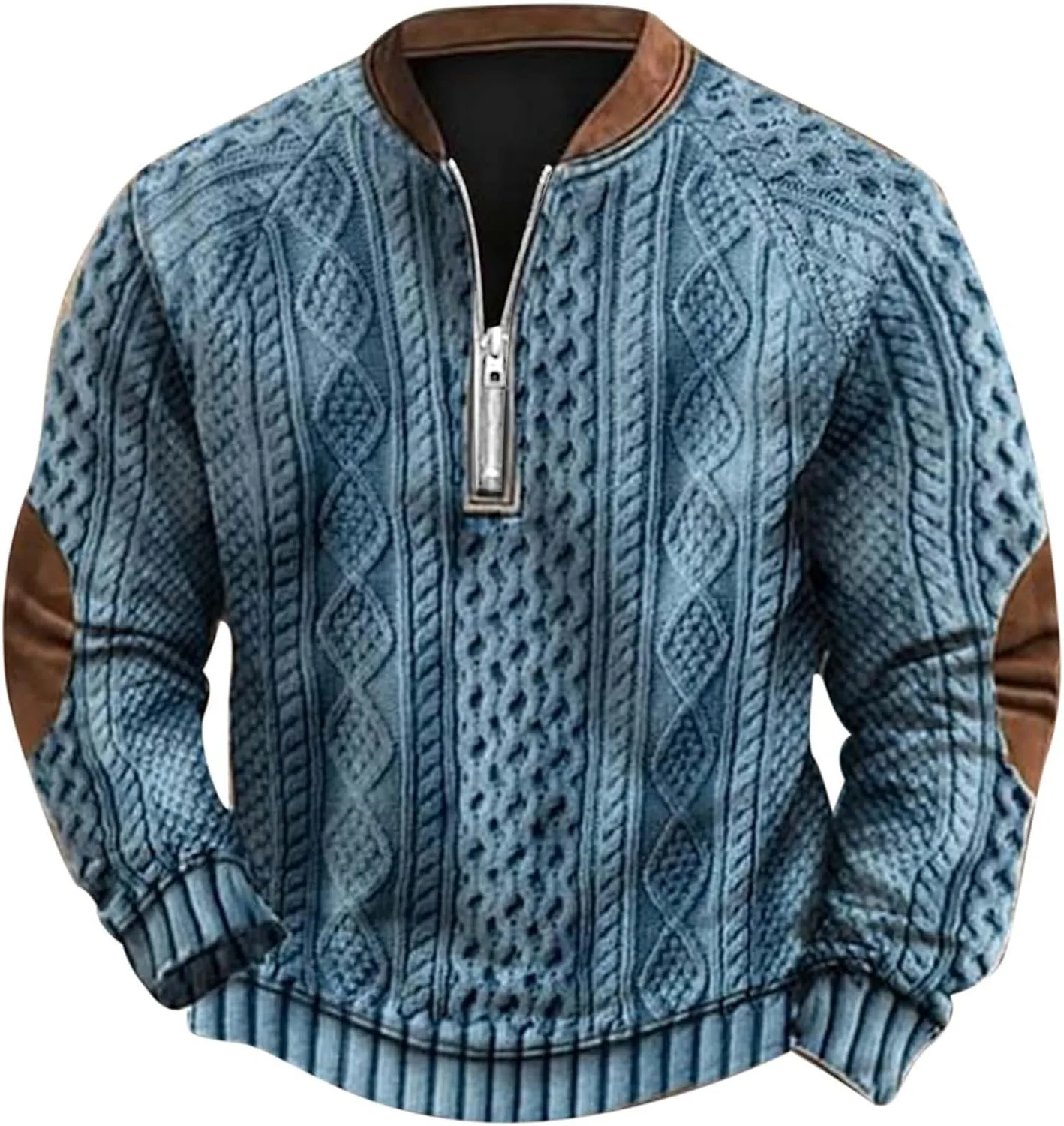 

Свитер мужской вязаный с полумолнией и круглым воротом