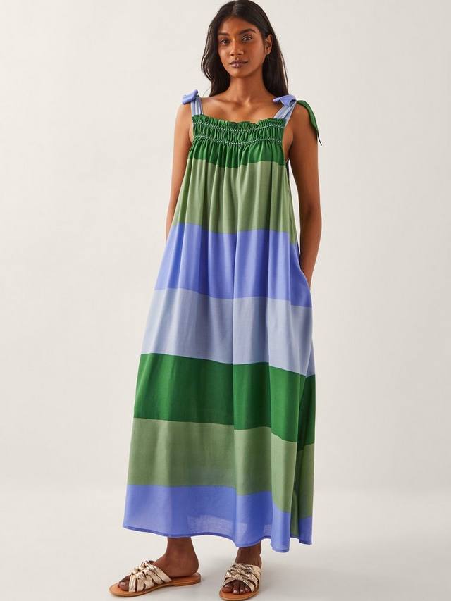 

Платье макси Lola с полосками, завязками и сборкой Monsoon, Blue/Multi