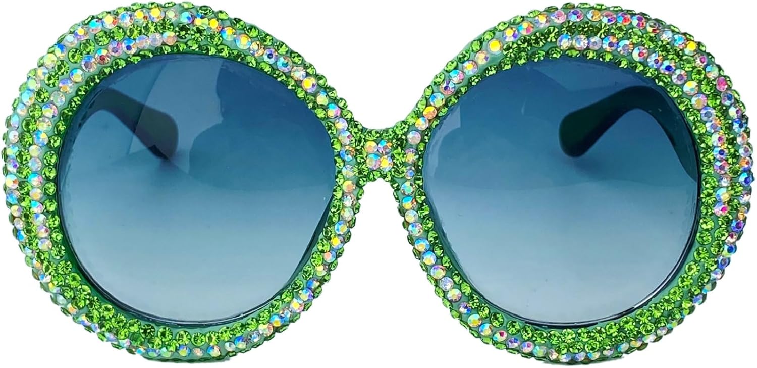 

Крупные солнцезащитные очки для женщин с круглыми бриллиантами и стразами, винтажный стиль 90-х, большая оправа, защита от УФ-излучения UV 400, блестящие солнцезащитные очки mincl, Green