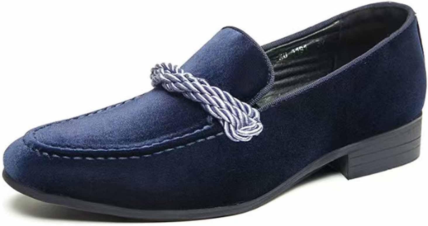 

Мужские замшевые лоферы DONRRNDK с декоративным скрученным шнуром, низкий каблук, стильные и удобные, круглый носок, устойчивый каблук, классические туфли-слипоны для работы, офиса и вечеринок, синий