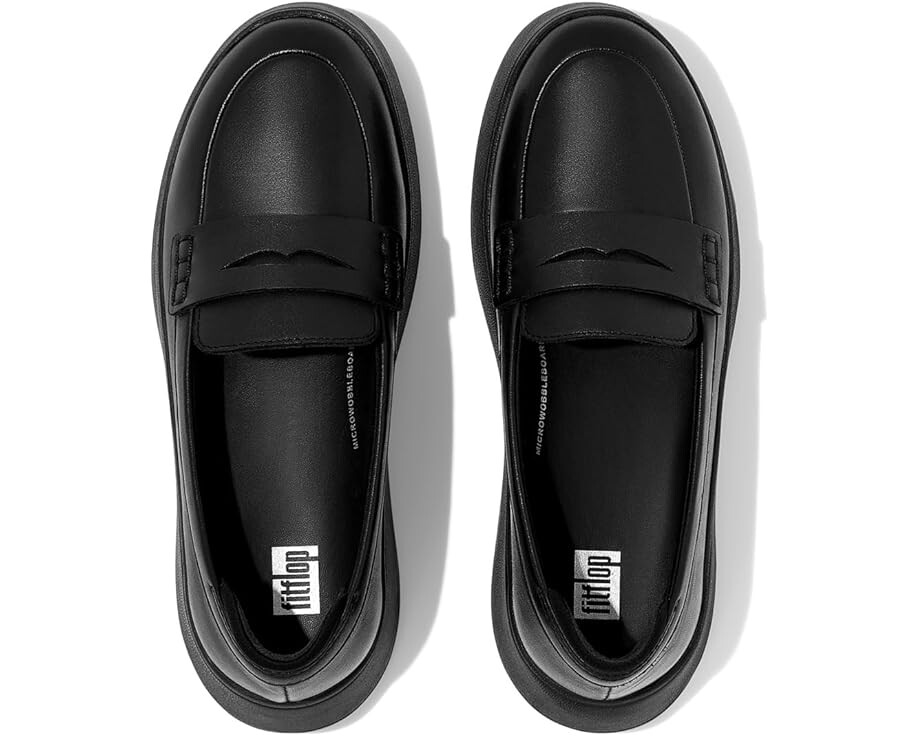 Лоферы FitFlop F-Mode Leather Flatform Penny Loafers, цвет All Black — фото 2