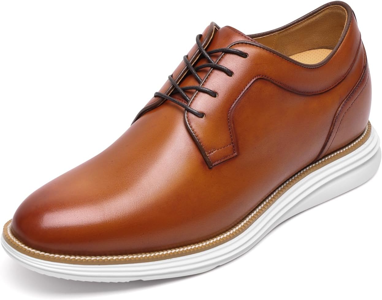 

Мужские туфли CHAMARIPA для увеличения роста - встроенная индивидуальная стелька, полный кожаный комфорт и воздухопроницаемость, деловые повседневные туфли на повышенной подошве - увеличение роста на 6-7 см, коричневый