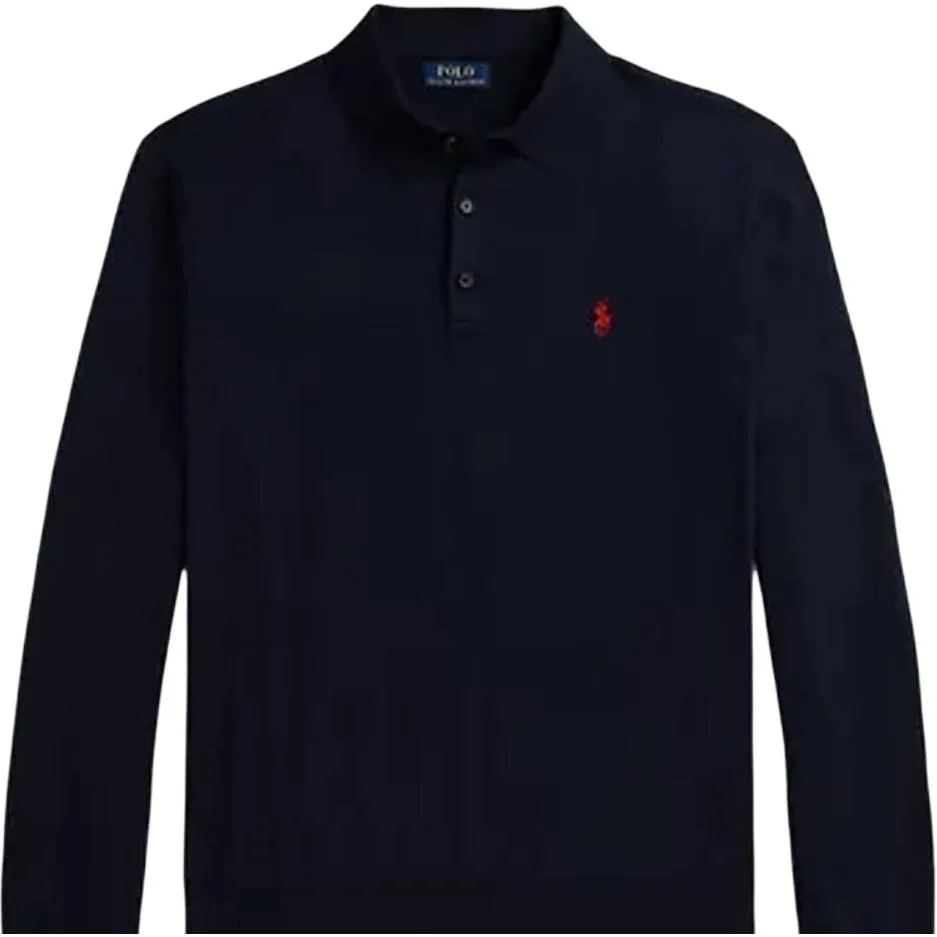 Поло с длинным рукавом и воротником Polo Ralph Lauren, темно-синий — фото 3