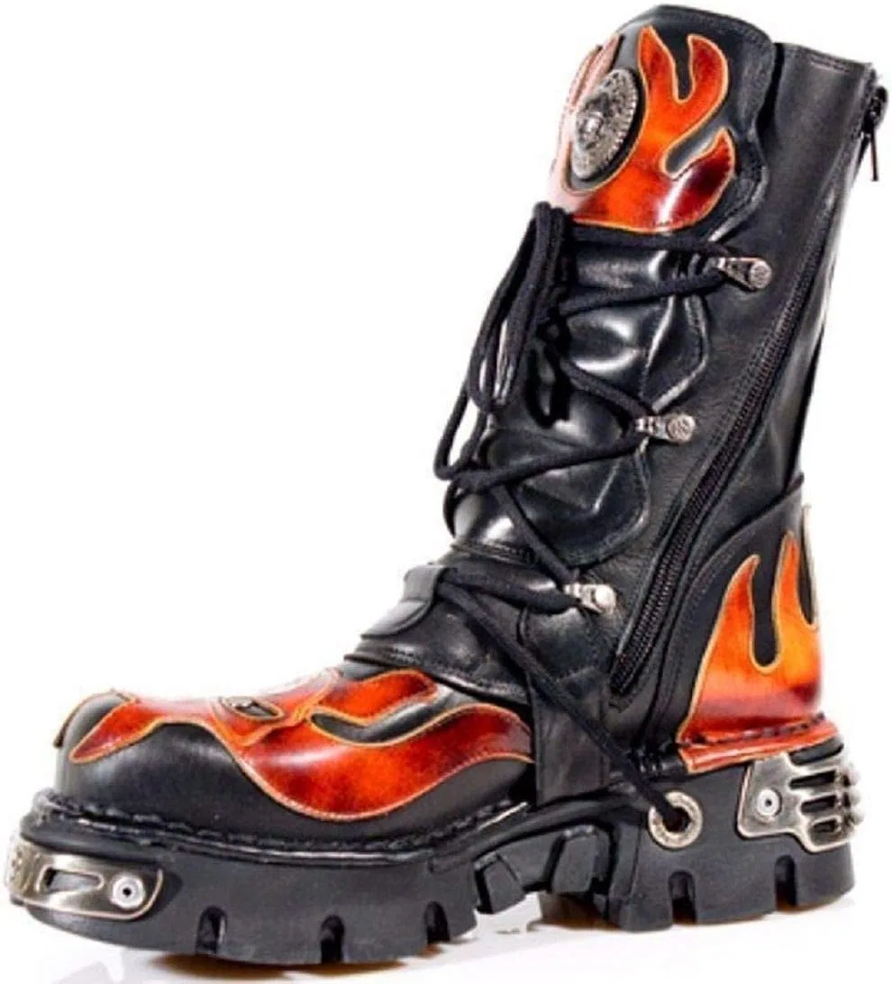 New Rock M107-S1 Черные ботинки с изображением красного черепа, байкерские ботинки с юбкой — фото 3