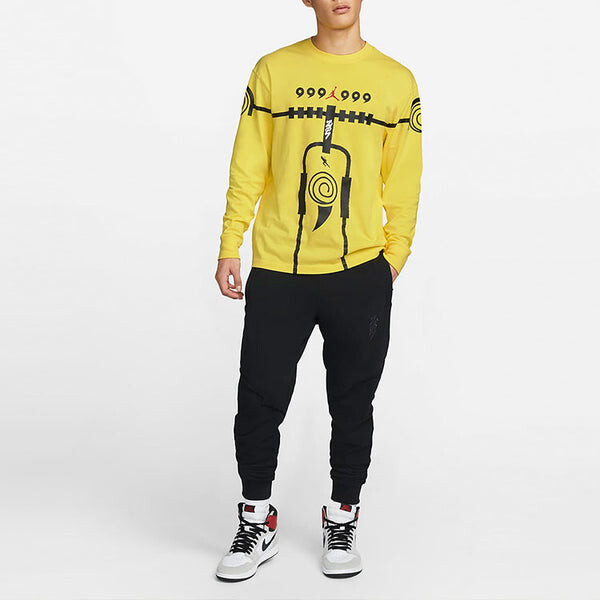 Футболка Air Jordan Zion 1 x Naruto Crossover Naruto Uzumaki Round Neck Long Sleeves Yellow, желтый — фото 3