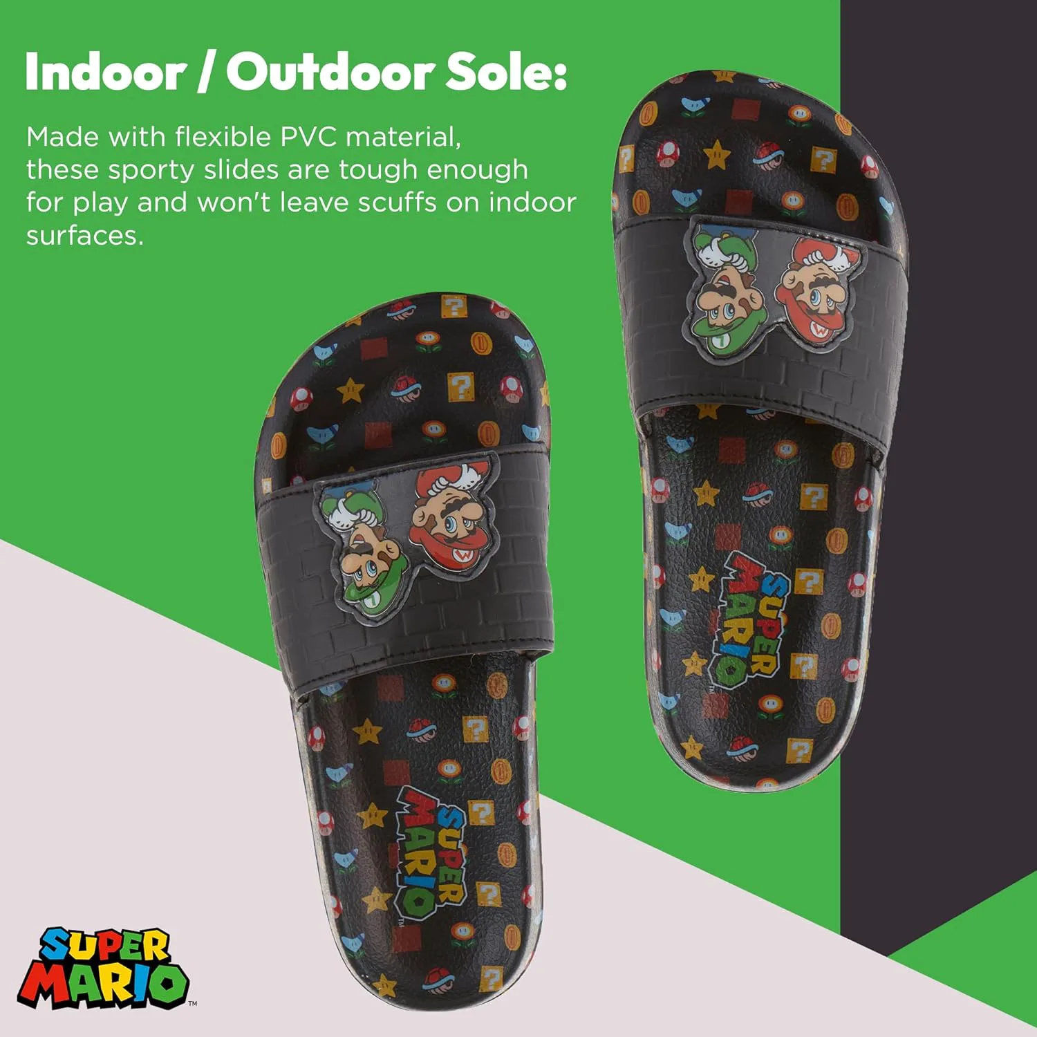 Сандалии Nintendo Boys Mario Slide - Обувь Super Mario - Сандалии с Марио, Луиджи, Кирби и Донки Конг, черный — фото 4