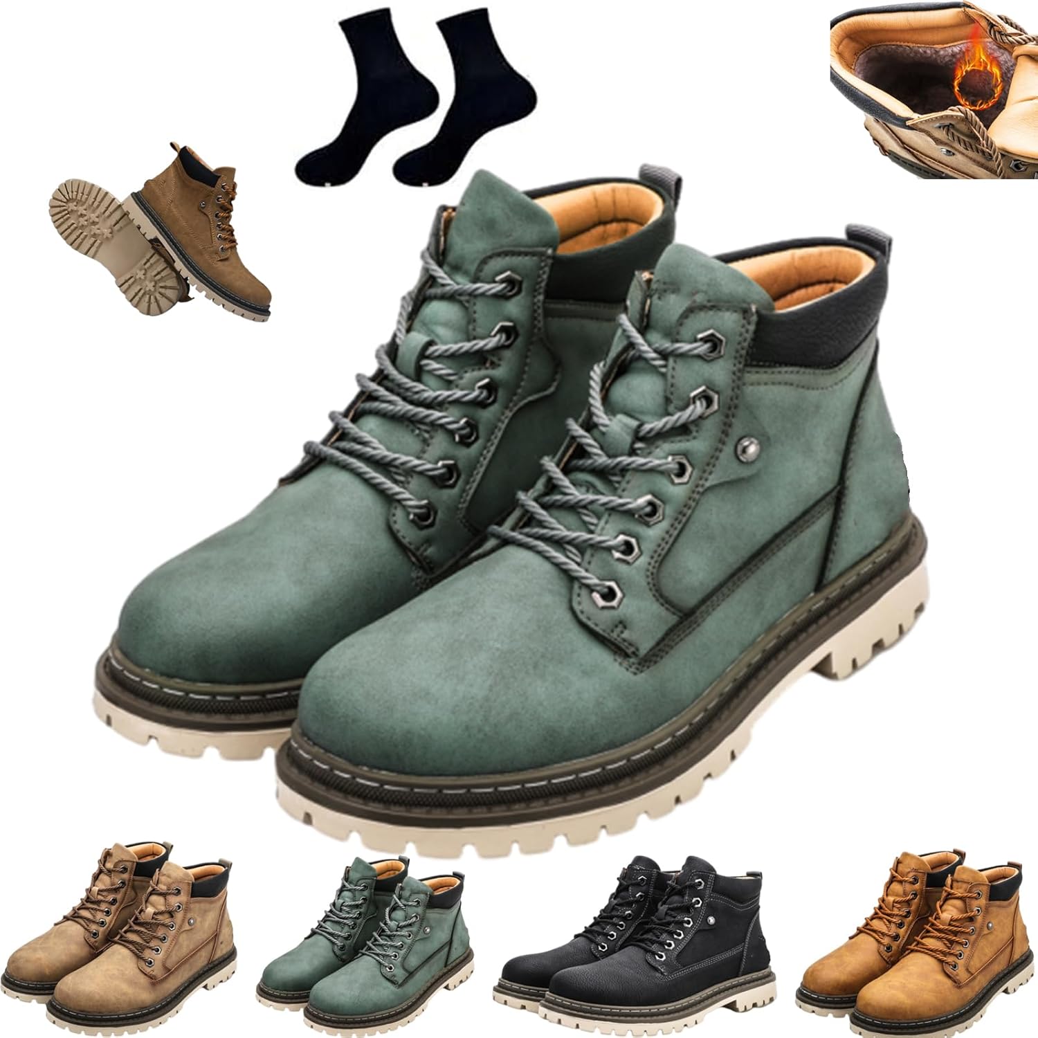 

Мужские кожаные ботинки ручной работы для вождения - противоскользящие, водонепроницаемые, огнестойкие, устойчивые к проколам - ортопедические, с широкой пальцевой частью и поддержкой свода стопы, высокие ботинки-чукка на щиколотке Ghtrhsb, зеле...