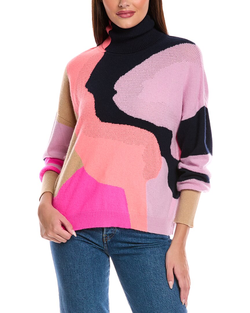 

Броде Кашемировый свитер с абстрактным узором и воротником-стойкой Brodie Cashmere, синий
