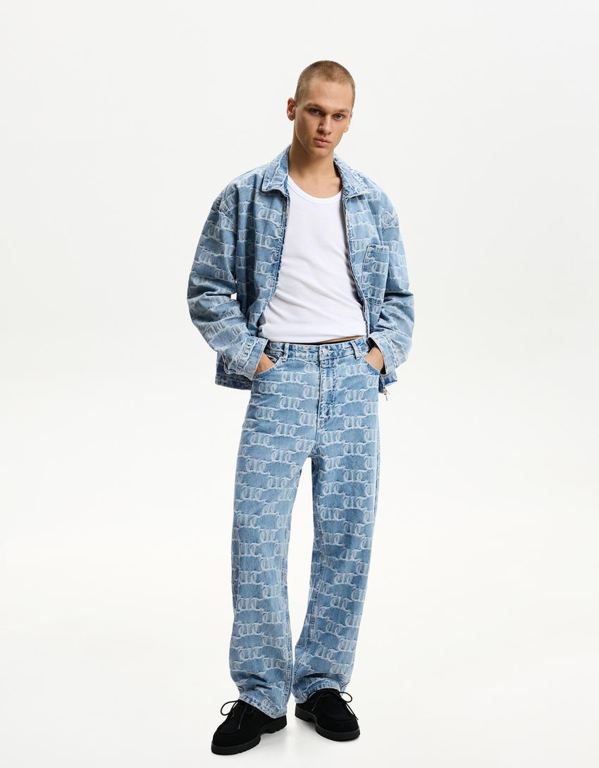 

Мешковатые жаккардовые джинсы Bershka, голубой