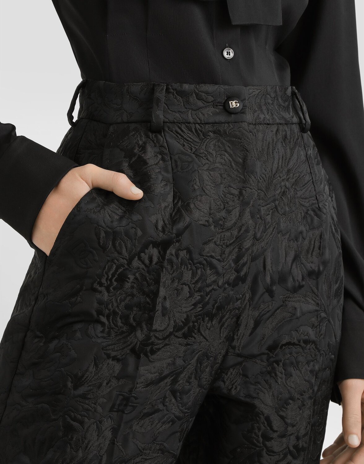 Брюки из парчи с мотивом пиона Dolce & Gabbana, черный — фото 4