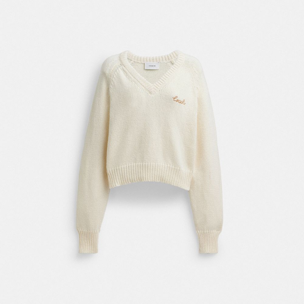 

Свитер Coach Cropped V Neck Sweater, цвет Ivory