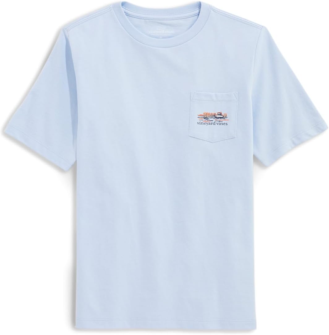 

Футболка Vineyard Vines Kids Dockside Autumn Wakes Short Sleeve Tee, цвет Ice Water