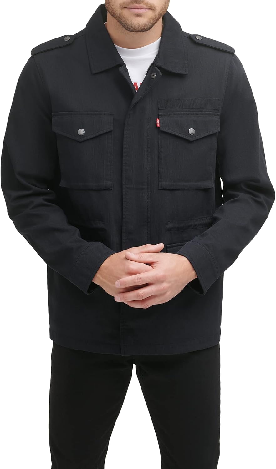 

Мужская хлопковая военная куртка Levi's с четырьмя карманами без подкладки, Black Corduroy
