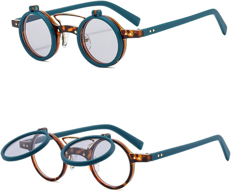 

Ретро-панк солнцезащитные очки с двойной откидной крышкой, круглые, для женщин и мужчин, леопардовый принт, защита от УФ-излучения UV400, заклепки, m658 Generic, M-661