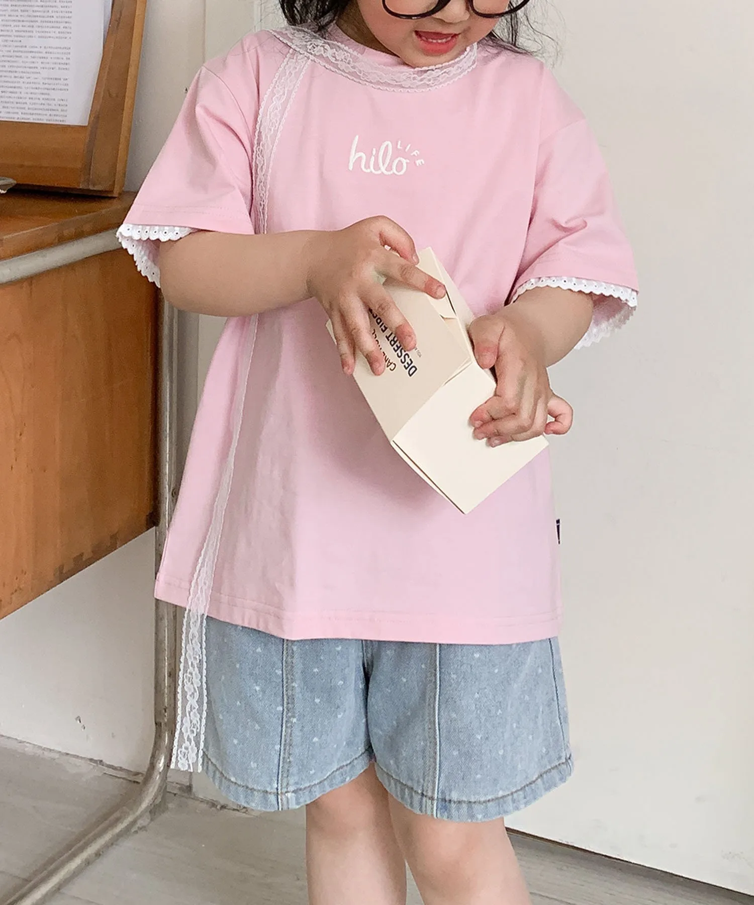 Детская футболка с кружевными рукавами [aimoha-KIDS-] Aimoha Kids, pink — фото 4