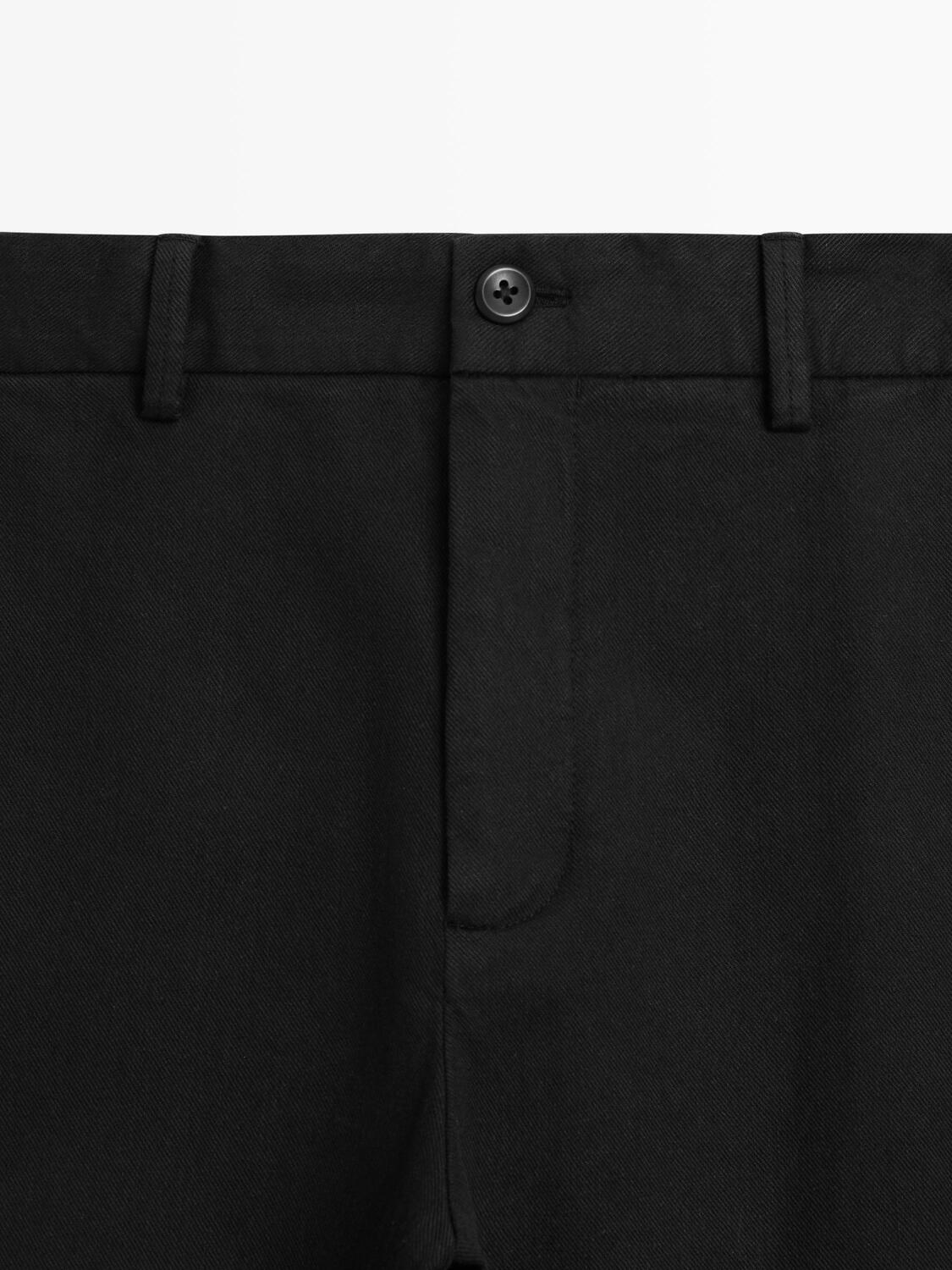 Брюки из хлопкового твила с эластичным поясом Massimo Dutti, black — фото 4