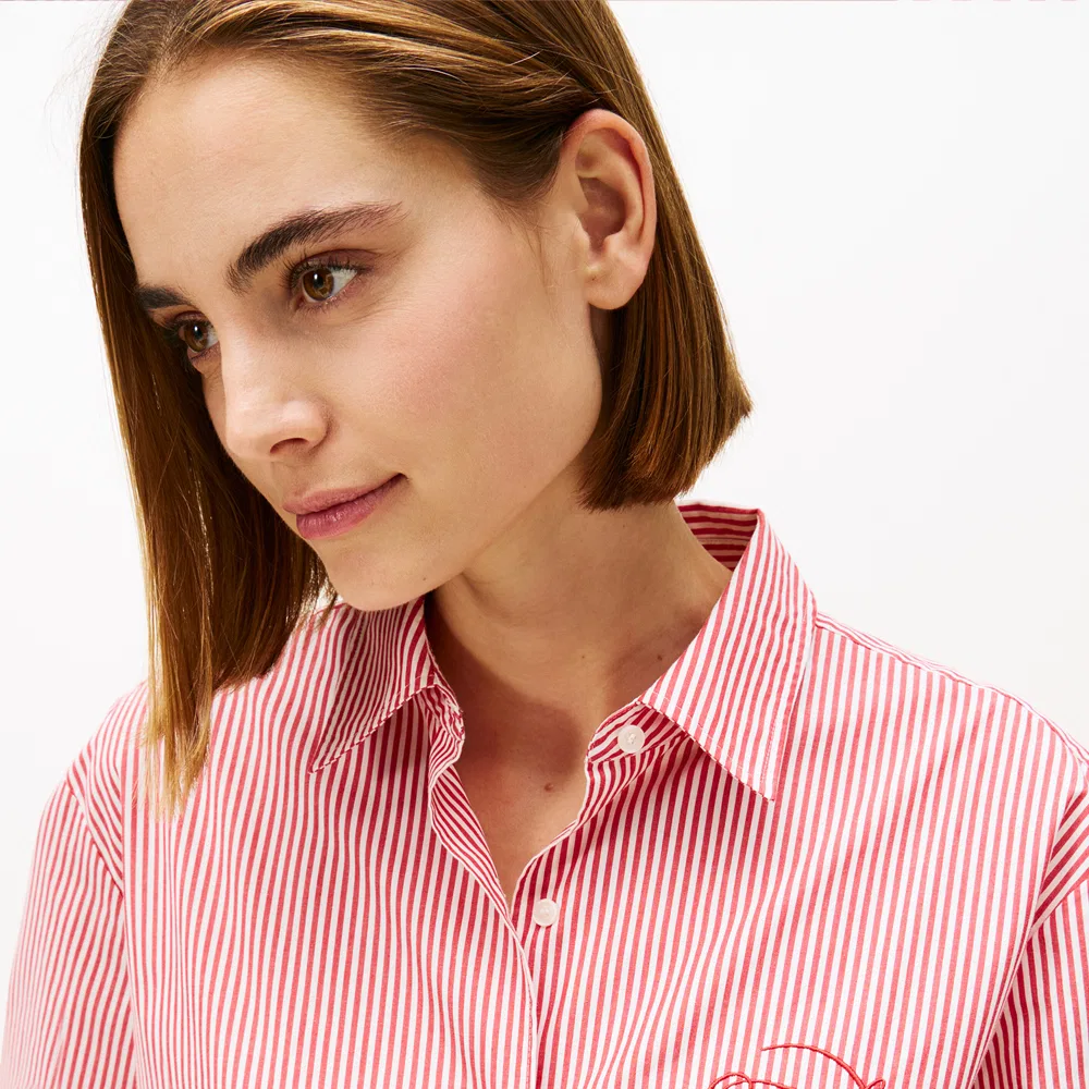 Женская хлопковая рубашка в полоску Easy Shirt коралловая от Tommy Hilfiger Women — фото 2