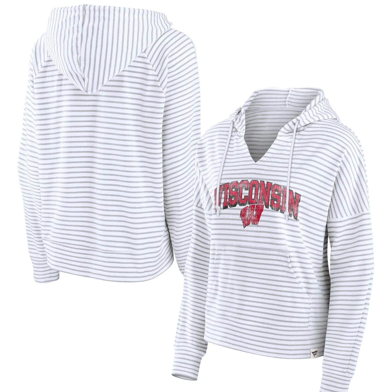 

Женский пуловер с капюшоном Fanatics White Wisconsin Badgers в полоску с вырезом и вырезом Fanatics