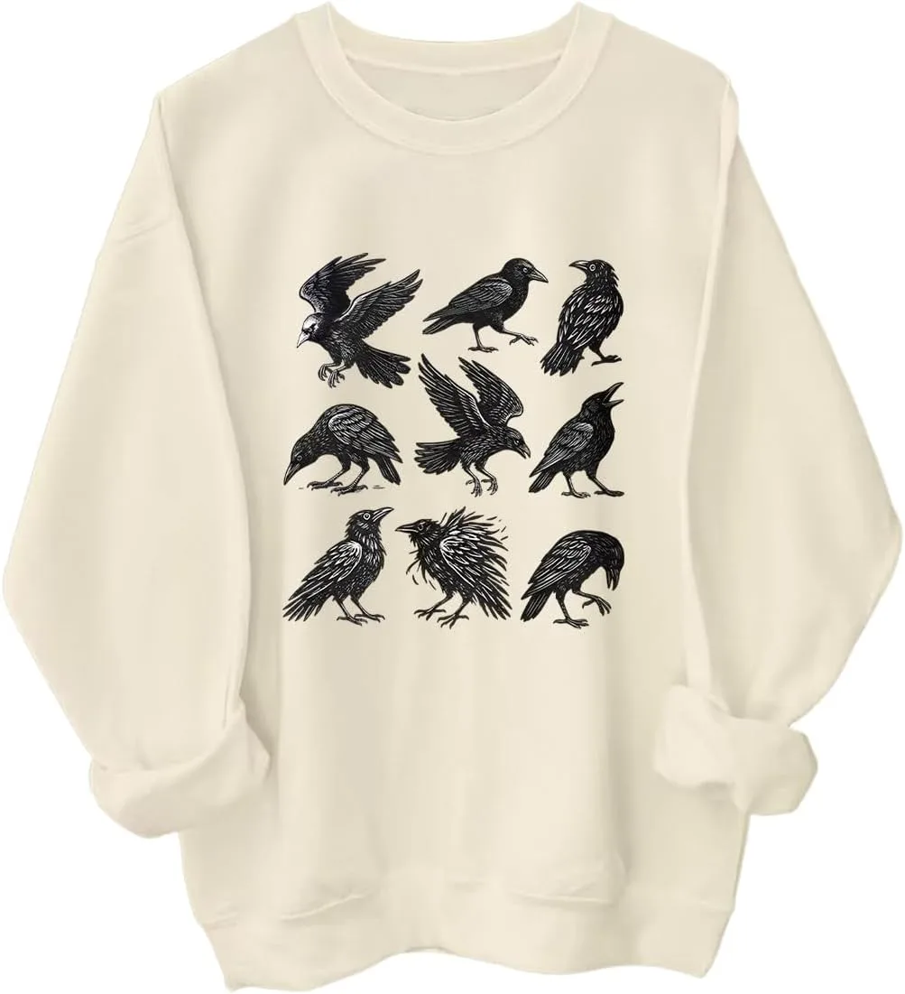 

Готический свитшот с принтом ворона, худи с длинными рукавами Racsea