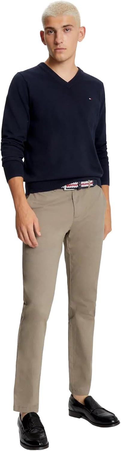 Мужской культовый хлопковый свитер с V-образным вырезом TOMMY HILFIGER из коллекции 2025 года, Navy. — фото 2