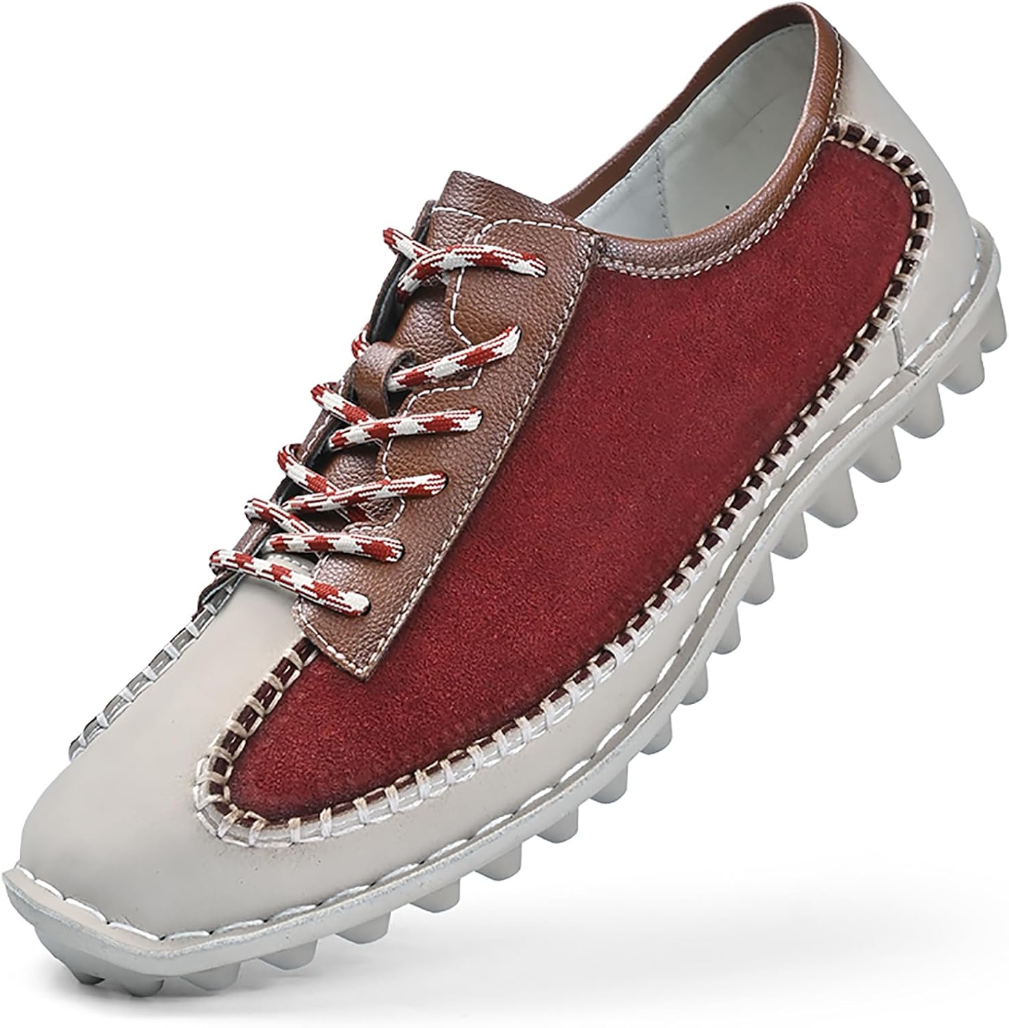 

Мужские кроссовки из кожи с ручной прострочкой, модные, повседневные, на шнуровке, с противоскользящей подошвой, мягкие, для вождения и прогулок Loveheynew, красный