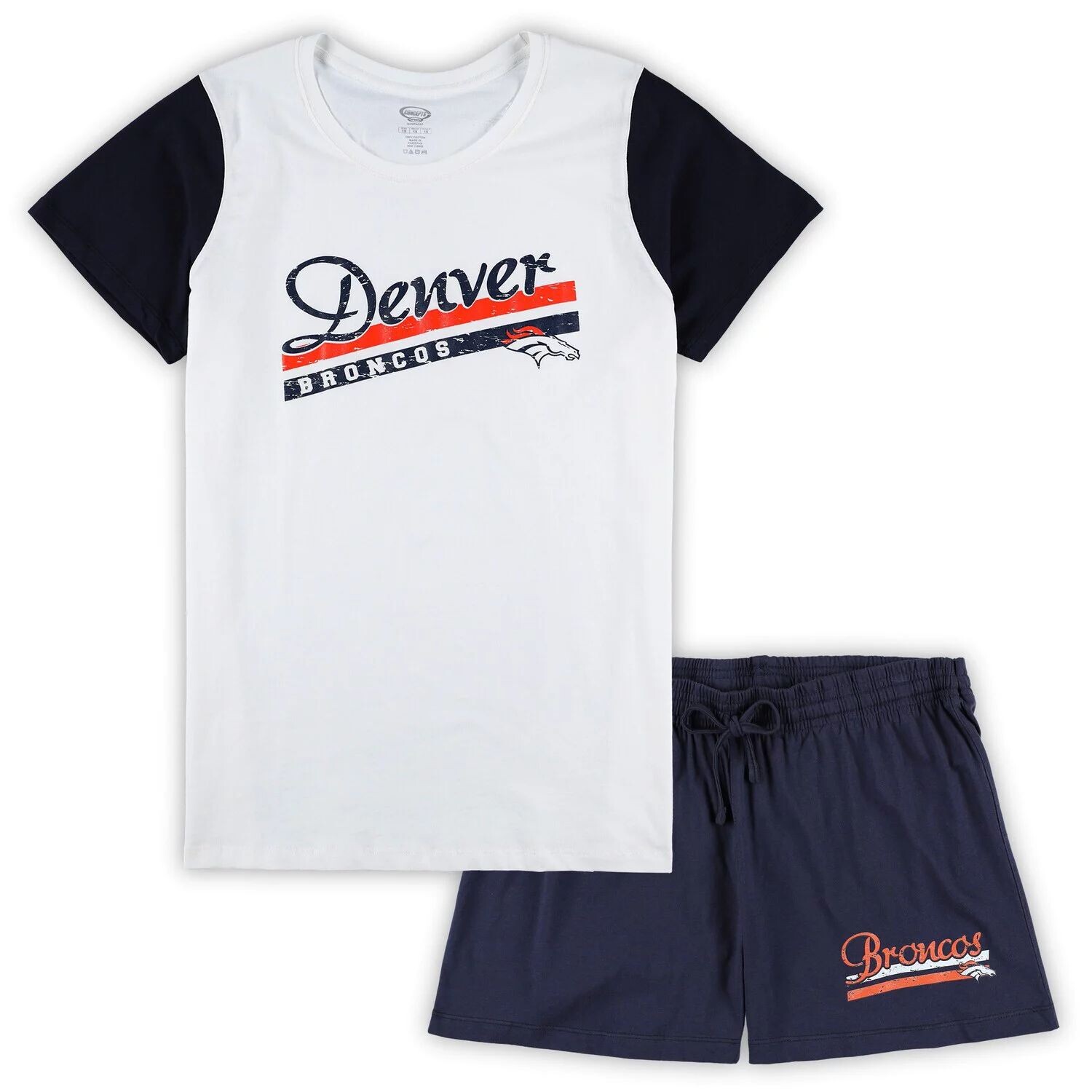 

Женский спортивный комплект для сна белого/темно-синего цвета Denver Broncos размера плюс с футболкой и шортами для даунфилда