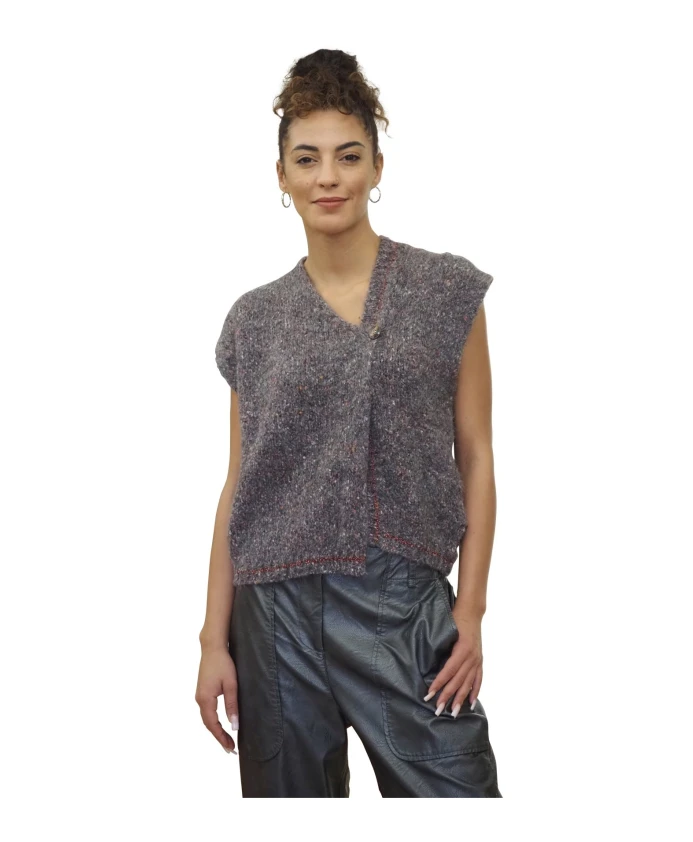 

Асимметричный вязаный жилет без рукавов на пуговицах Alessia Santi, серый