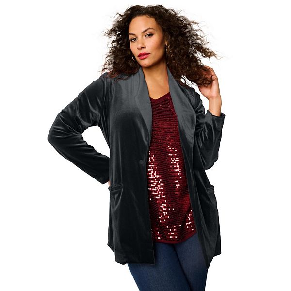 

Женский блейзер плюс сайз с воротником шаль из велюра Roaman'S, Black