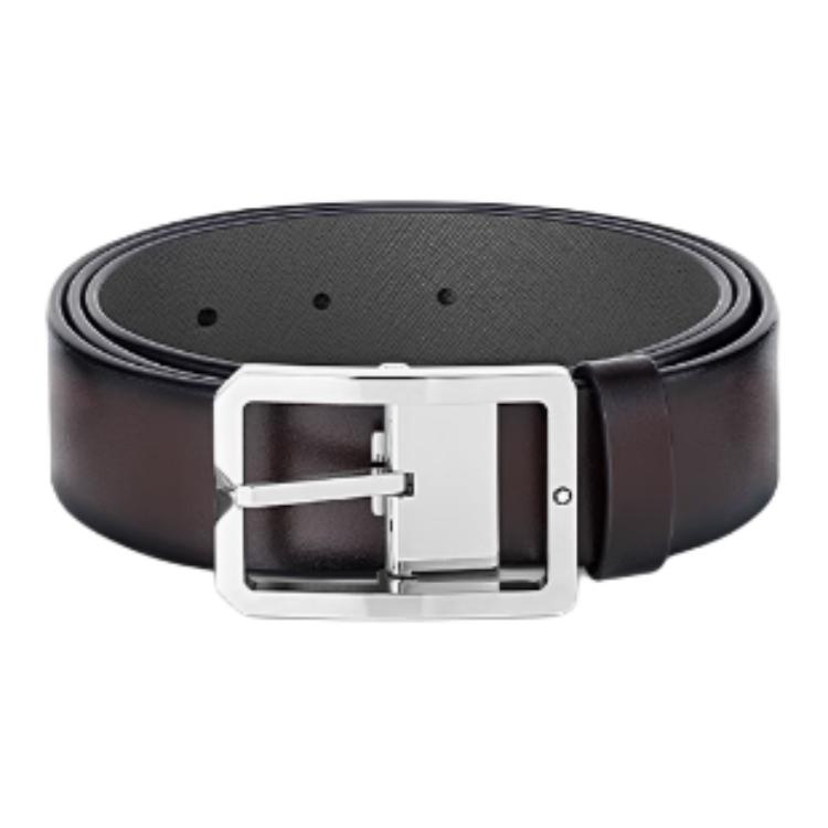 

MONTBLANC Кожаный ремень с логотипом бренда для мужчин, коричневый/серый, ширина 35 см