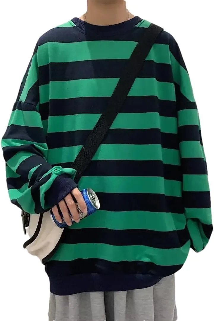 

Мужской свитшот с круглым вырезом и полосками, свободный, с длинными рукавами, в корейском стиле Ornrjfll