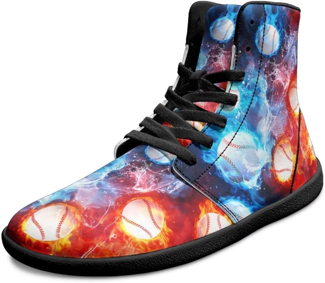 

Мужские кроссовки с широким носком, высокие, на шнуровке, обувь для бега и походов с эффектом босоногости, без подъема, дышащие Xixirimido, Baseball Flame