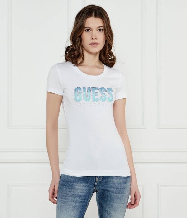 

Футболка женская Guess Jeans с принтом со стразами, белый