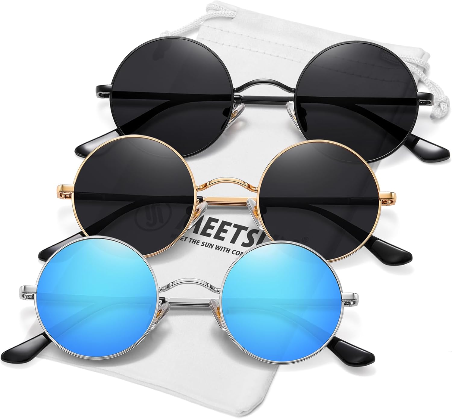 

Солнцезащитные очки MEETSUN маленькие круглые поляризованные для мужчин и женщин, металлические, в стиле ретро, ​​хиппи, круглые, для вождения, фестивалей, косплея, UV400, Black+gold Grey+blue