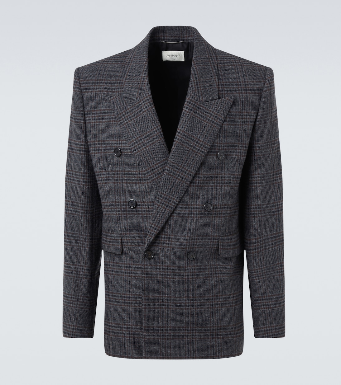 

Клетчатый пиджак из шерсти и кашемира Saint Laurent, Gris Marron