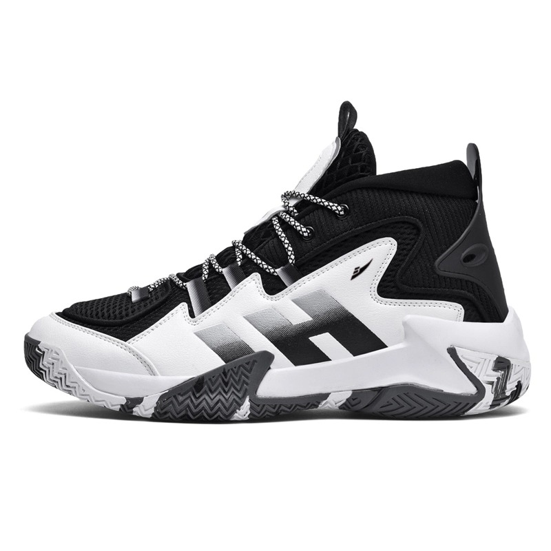 

Kuding Амортизирующие нескользящие износостойкие дышащие баскетбольные кроссовки мужские высокие Black White, цвет Black White