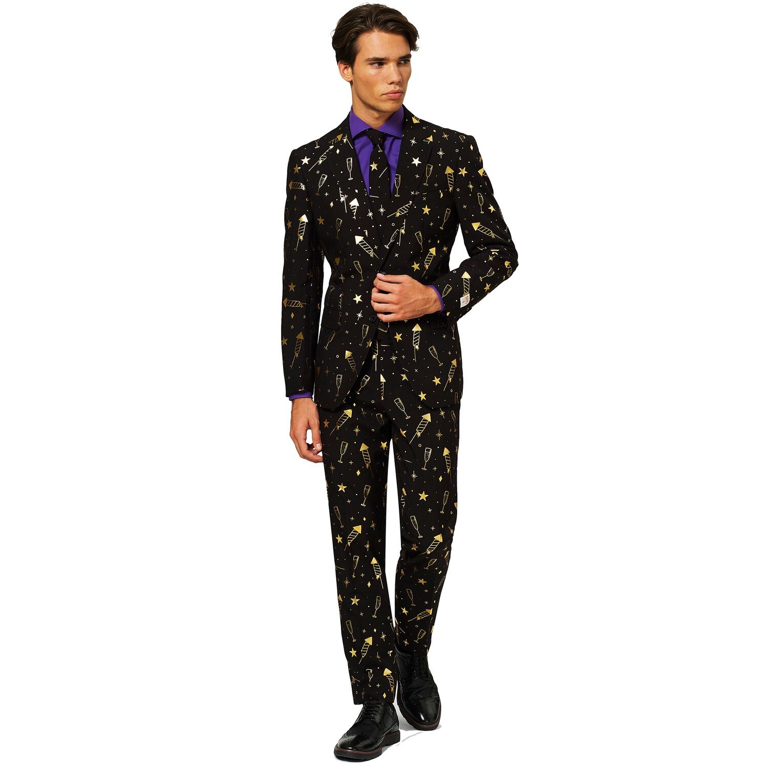 

Мужской облегающий костюм и галстук с изображением фейерверков OppoSuits