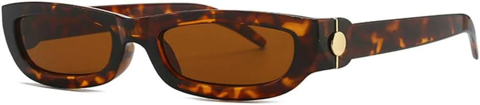 

Солнцезащитные очки в стиле панк с маленькой оправой для женщин и мужчин. Модные винтажные солнцезащитные очки с защитой от УФ-излучения UV400 MTZJH, Leopard Tea