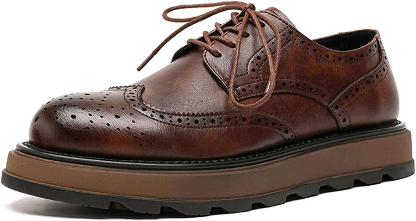 Мужские кроссовки Brogue Dress с классическим округлым носком, платформой и крыловидной отделкой, деловые оксфорды Wingtip, легкие противоскользящие повседневные деловые дерби XHOGNLS, коричневый