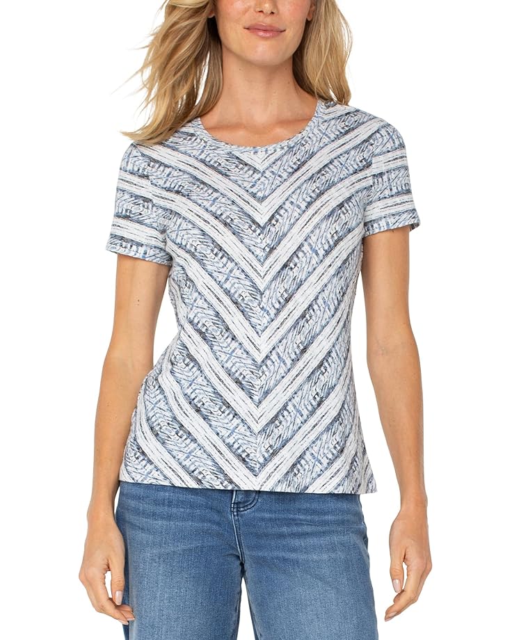 

Топ Liverpool Los Angeles Petite Short Sleeve Scoop Neck Knit Top With Miter Front, цвет Indigo Ikat Stripe