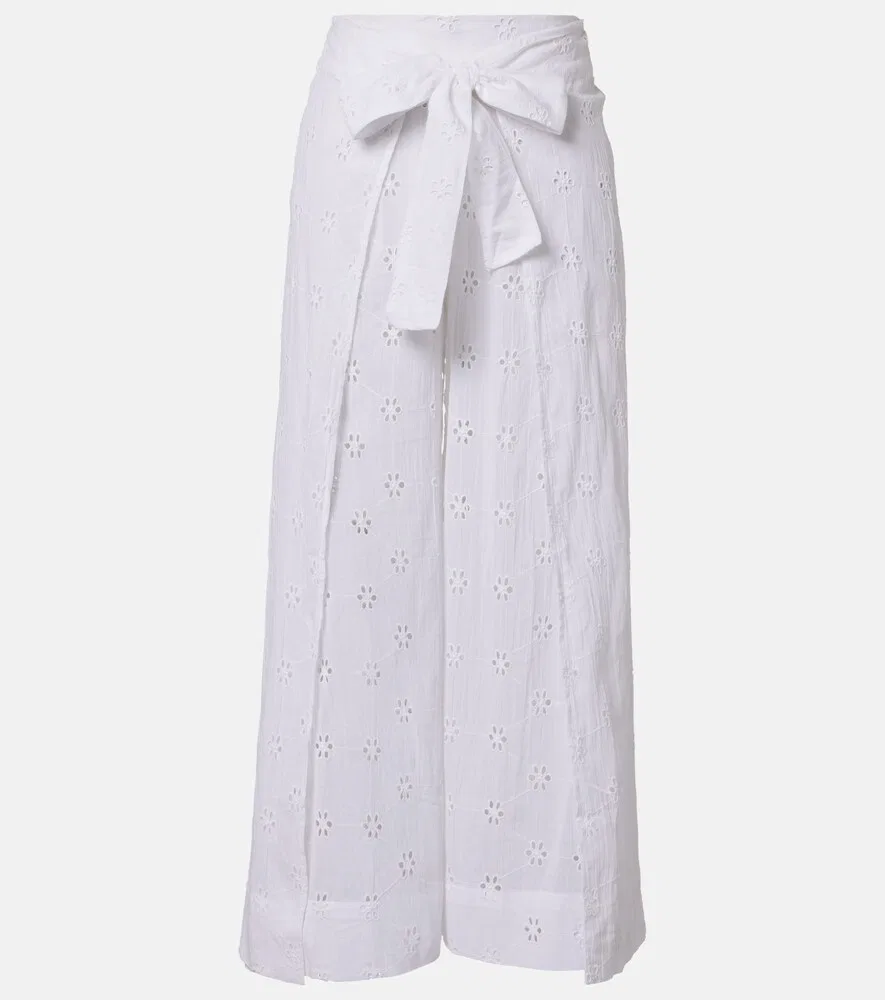 Широкие брюки из хлопкового поплина Broderie anglaise Polo Ralph Lauren, белый
