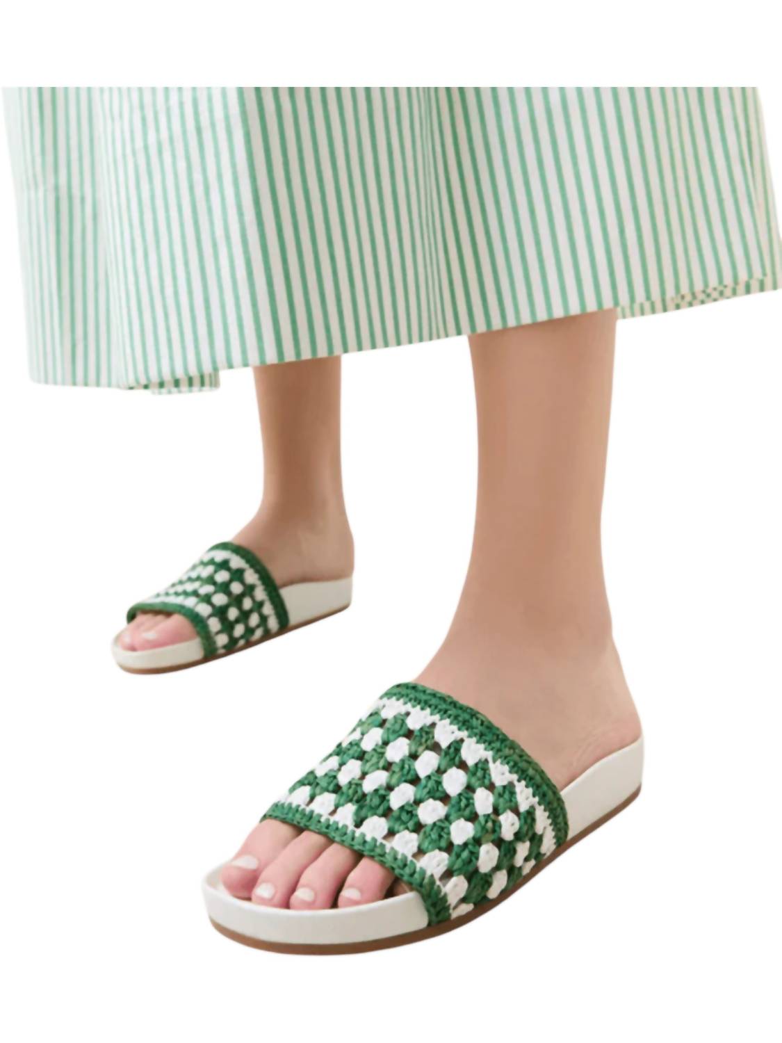 Женские сандалии Henri Crochet Raffia Band Footbed Sandal в белом/зеленом цвете Loeffler Randall — фото 4