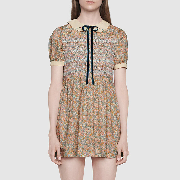 Платье Gucci с короткими рукавами, классический крой, коричневый — фото 2