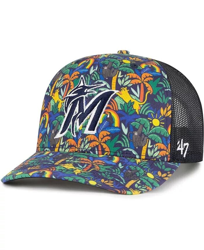 

Кепка Trucker Hat для больших мальчиков и девочек Navy Miami Marlins Jungle Gym Adjustable '47 Brand