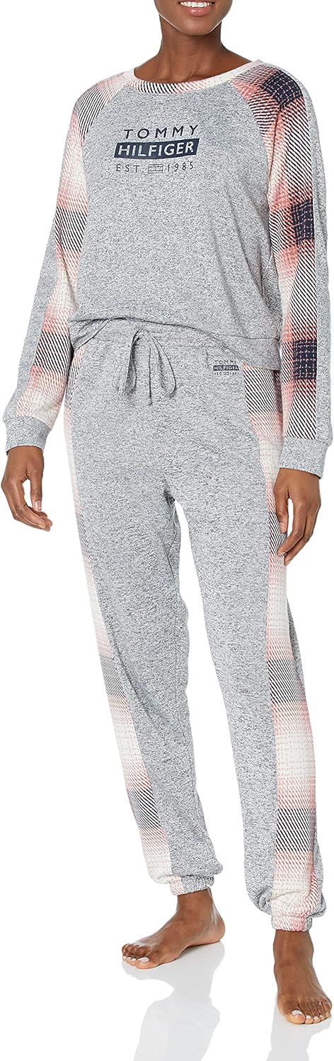 

Пижамный комплект Tommy Hilfiger Hacci с длинным рукавом и джоггерами, женский, Tommy Shadow Plaid Red