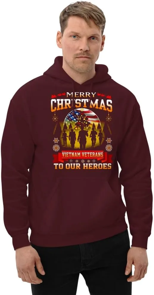 Толстовка Unisex Merry Christmas Vietnam Veterans To Our Heroes, футболка Vietnam Veteran Christmas, футболка Christmas American Flag Generic, бордовый