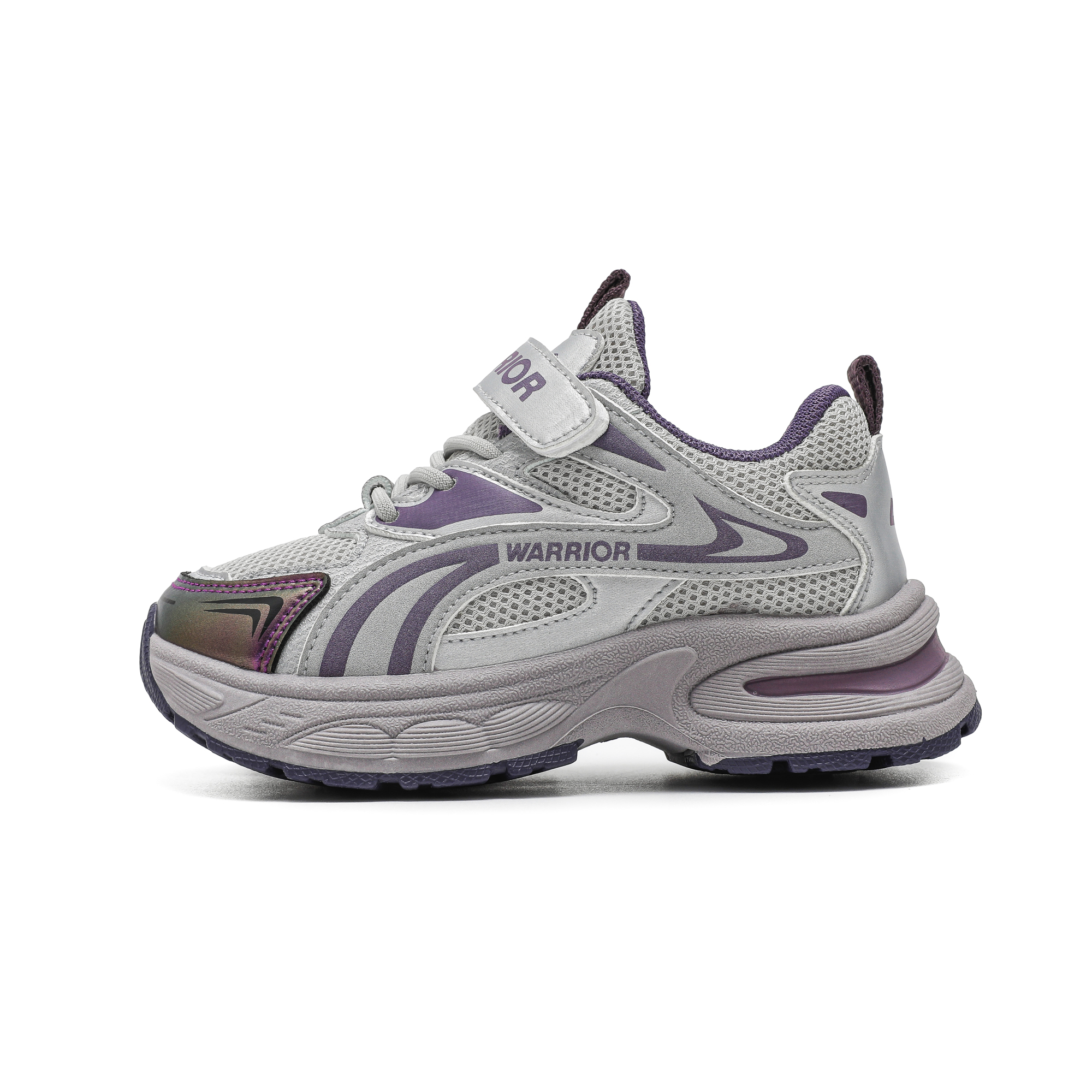 

Детские повседневные кроссовки Low top с противоскользящей подошвой, защитой от ударов, дышащие, легкие и амортизирующие WARRIOR, серебро серый/фиолетовый