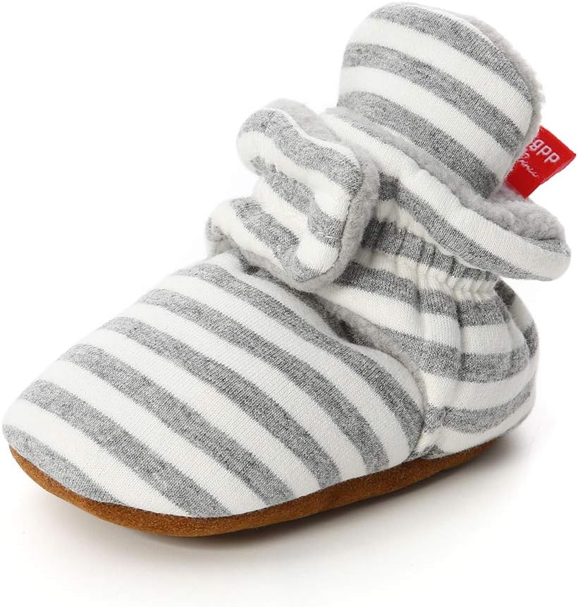 

HsdsBebe Унисекс Новорожденные Детские Хлопковые Пинетки с Нескользящей Подошвой для Малышей Мальчиков и Девочек Зимние Теплые Флисовые Носочки-Обувь, C/Stripe-Light Grey