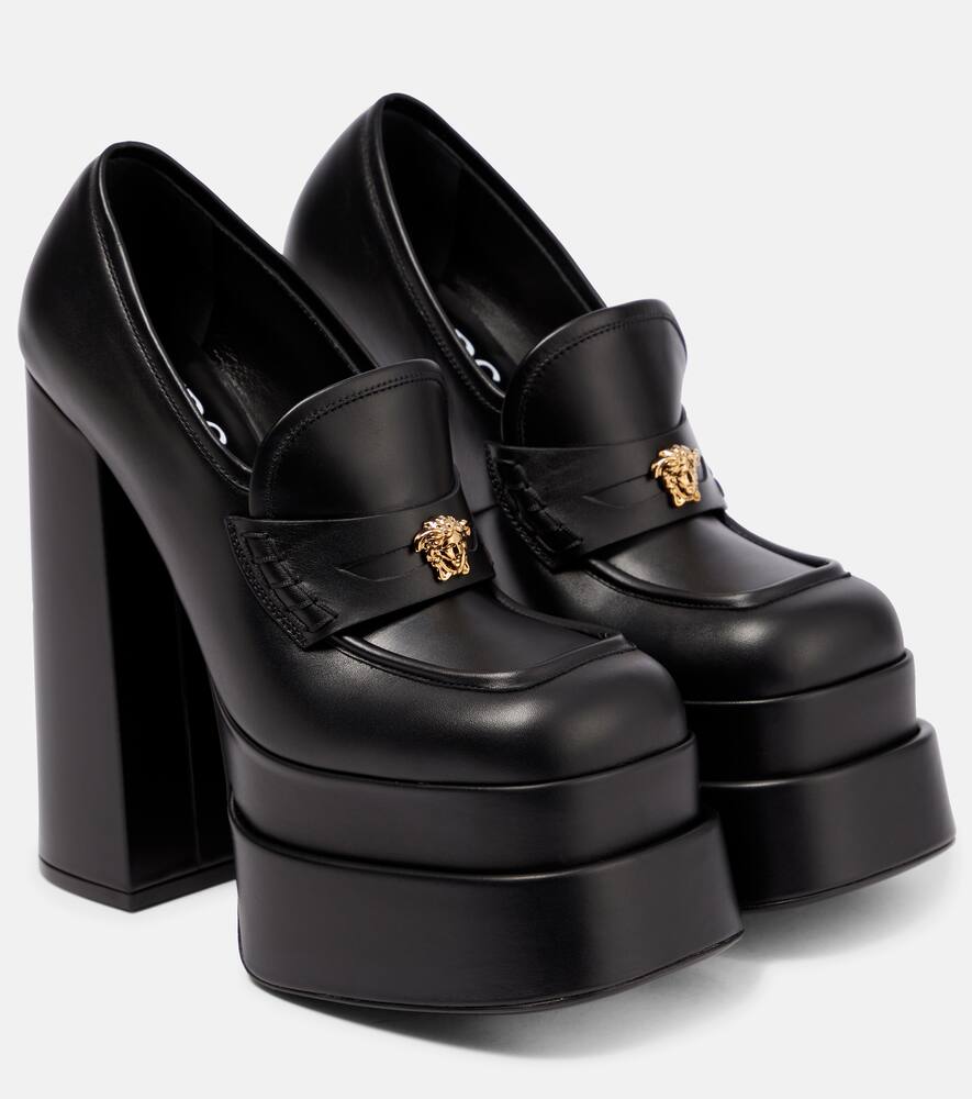 Кожаные лоферы на платформе Versace, Black-Gold